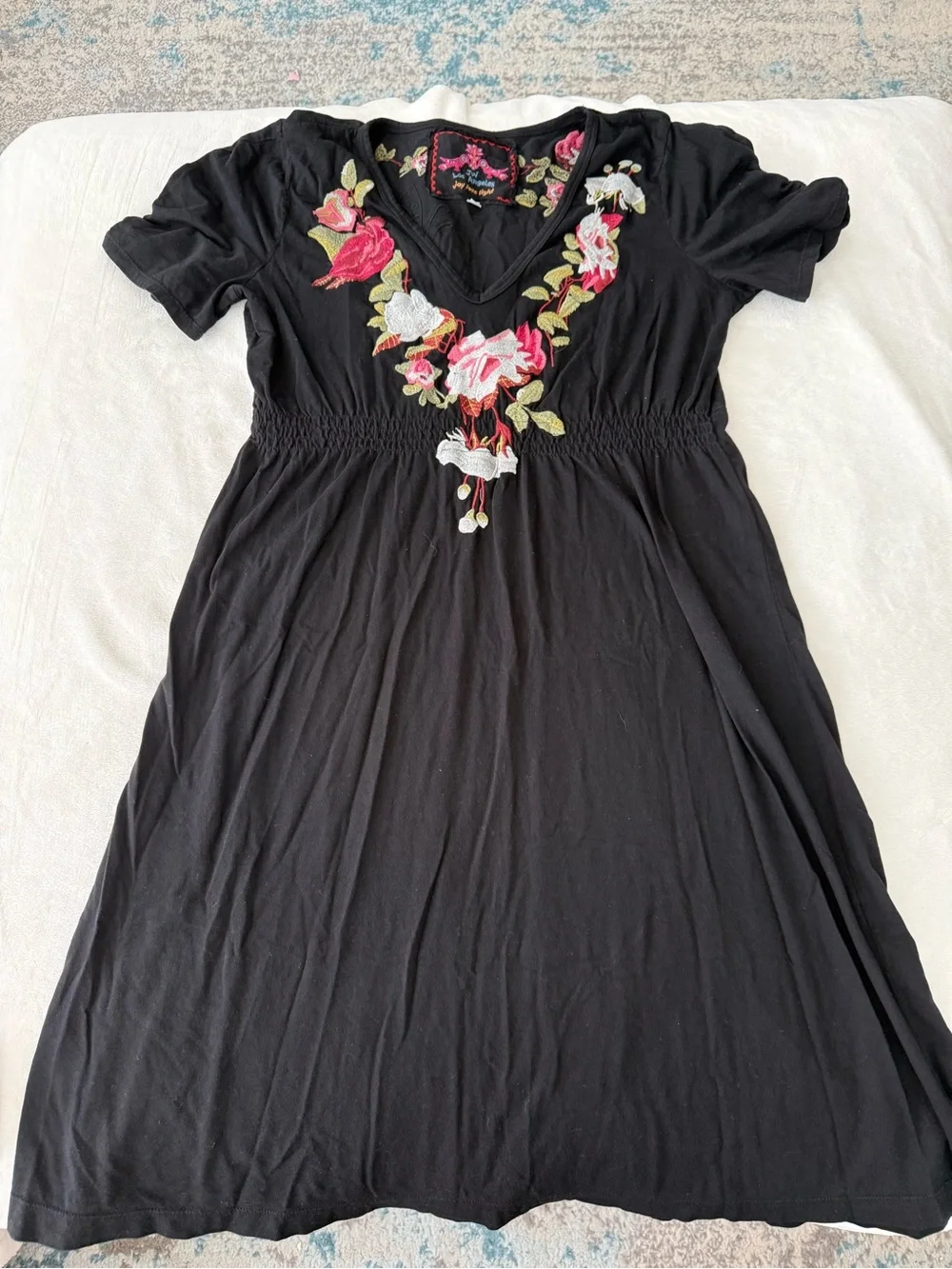 Johnny Was Floral Embroidered Black Dress Size Medium E06